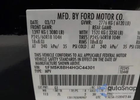 2017 Ford Explorer from USA, damaged, VIN 1FM5K8BH4HGC44301